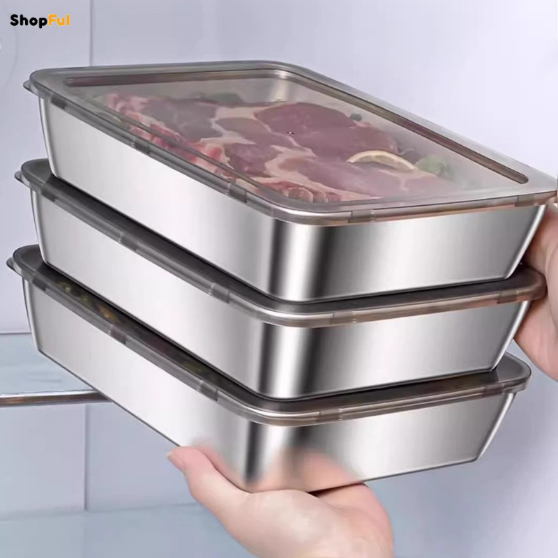 ⭐SUS304 Cajas de acero inoxidable para alimentos (25x20x6cm)