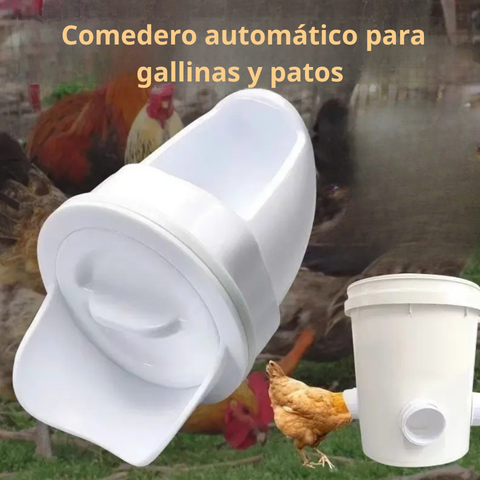 Comedero automático para gallinas y patos para todo tipo de cubos – Incluye broca y sierra de corona