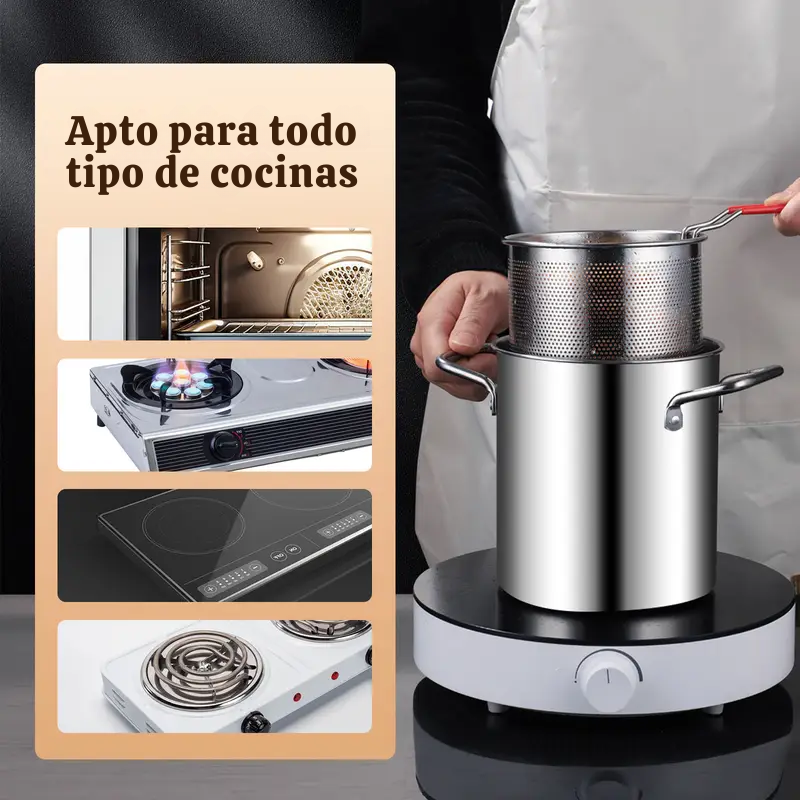 Sartén Multifuncional De Acero Inoxidable 304, Sartén Con Filtro Para Ahorrar Aceite.