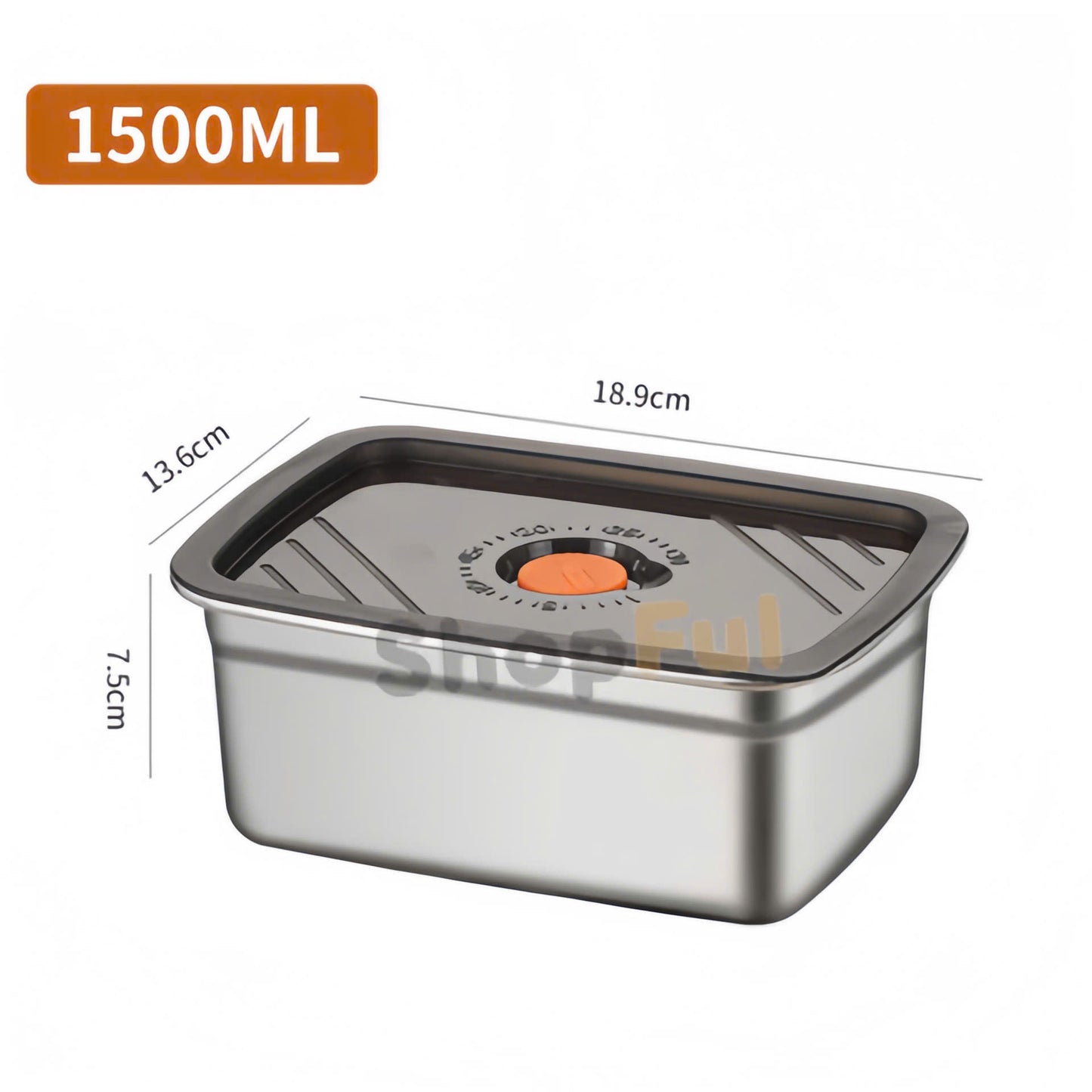 ⭐ Recipiente Grande Para Alimentos Al Vacío De Acero Inoxidable Antibacteriano De 1500ml (19x14x8cm)