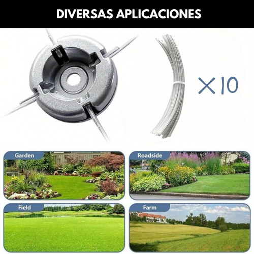 (10 Cables De Acero GRATIS 🎁) Cabezal De Desbrozadora Universal Con 4 Cables De Acero - Acople Metálico Para Desbrozadoras Y Cortacéspedes