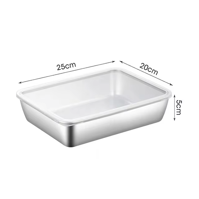 Cajas para la conservación de alimentos, bandeja rectangular de acero inoxidable SUS304 (25x20x5cm)