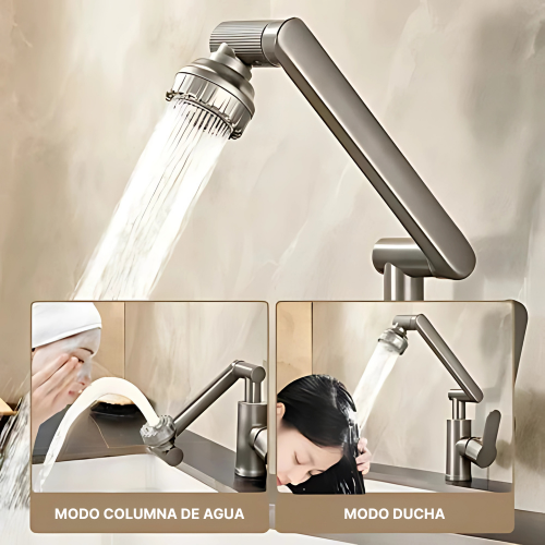 Grifo De Lavabo De Latón Plegable Con Una Sola Manija, Que Gira 360° Para Agua Caliente Y Fría, De Color Gris Oscuro E Incluye La Tubería De Agua