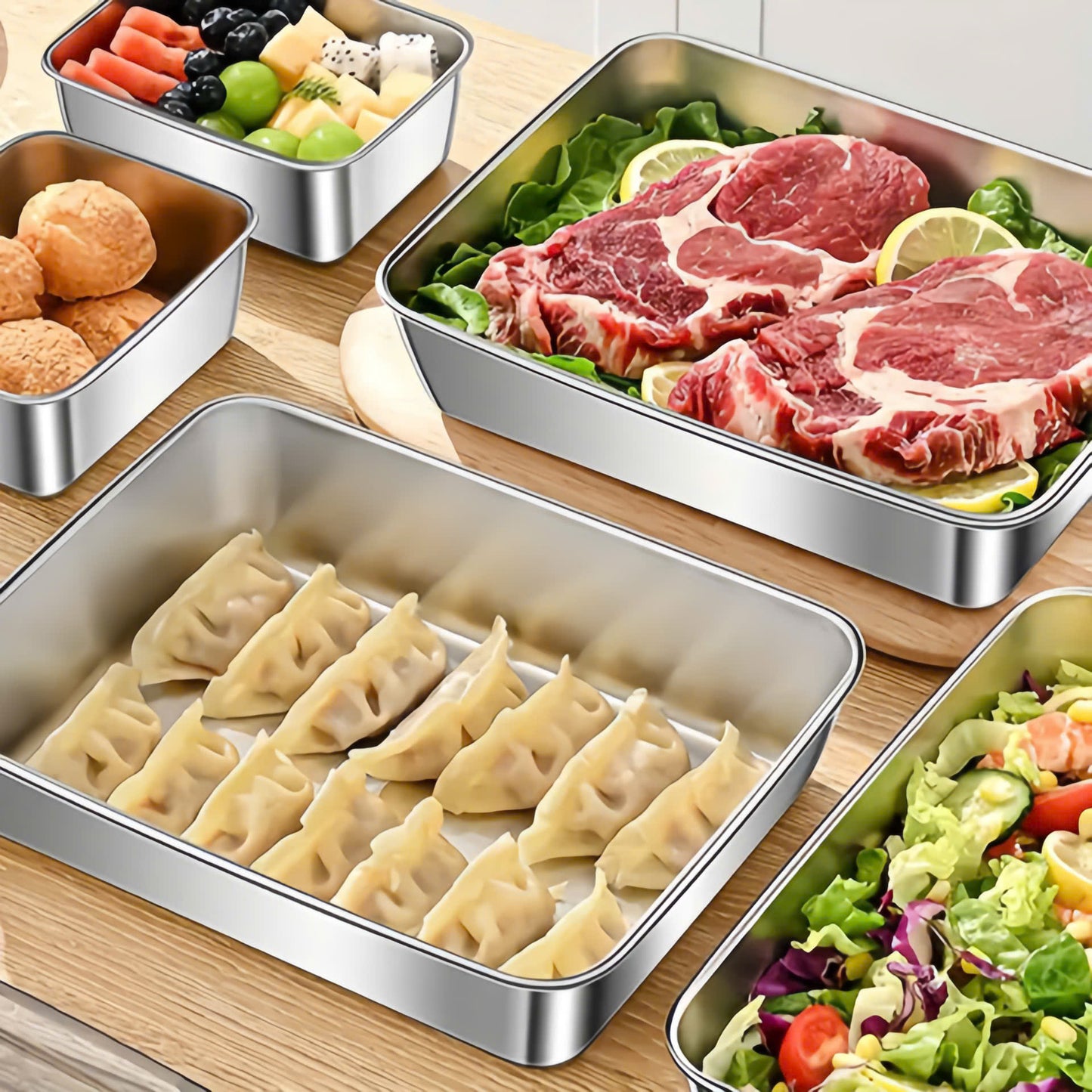 SUS304 caja de almacenamiento de alimentos, bandeja rectangular, seguro para la salud - Apto para microondas (25x20x6cm)