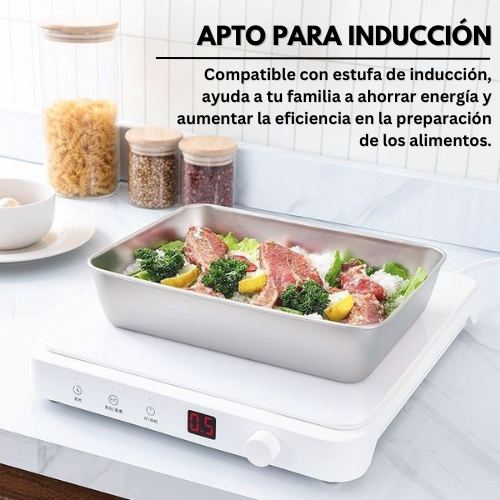 Bandeja De Acero Inoxidable Con Tapa SUS304 – Ideal Para Conservar Alimentos (25×20×5cm)