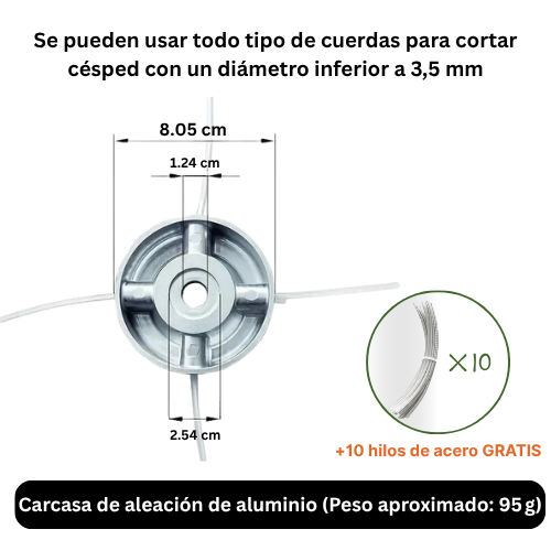 (10 Cables De Acero GRATIS 🎁) Cabezal De Desbrozadora Universal Con 4 Cables De Acero - Acople Metálico Para Desbrozadoras Y Cortacéspedes