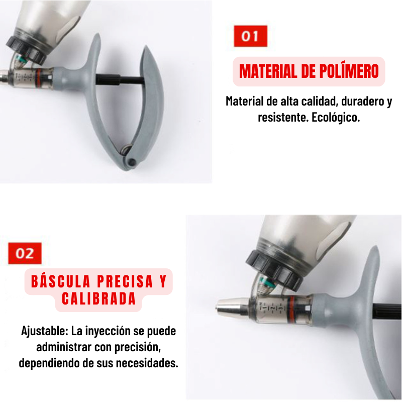 Jeringa automática de 5 ml – Volumen ajustable con facilidad, aplicación precisa, ahorro de tiempo y mayor productividad en la cría de animales
