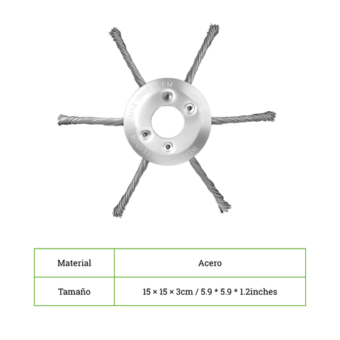 Cabezal de cortacésped de 6 cuchillas fabricado en acero de alta calidad: elimina todo tipo de malas hierbas.