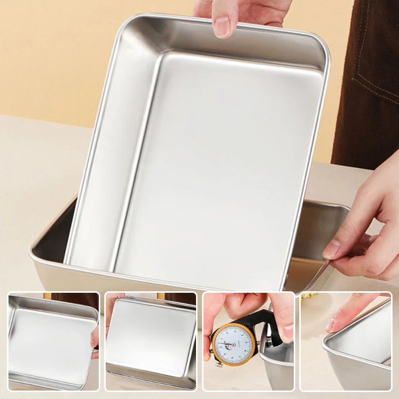 Cajas para la conservación de alimentos, bandeja rectangular de acero inoxidable SUS304 (25x20x5cm)
