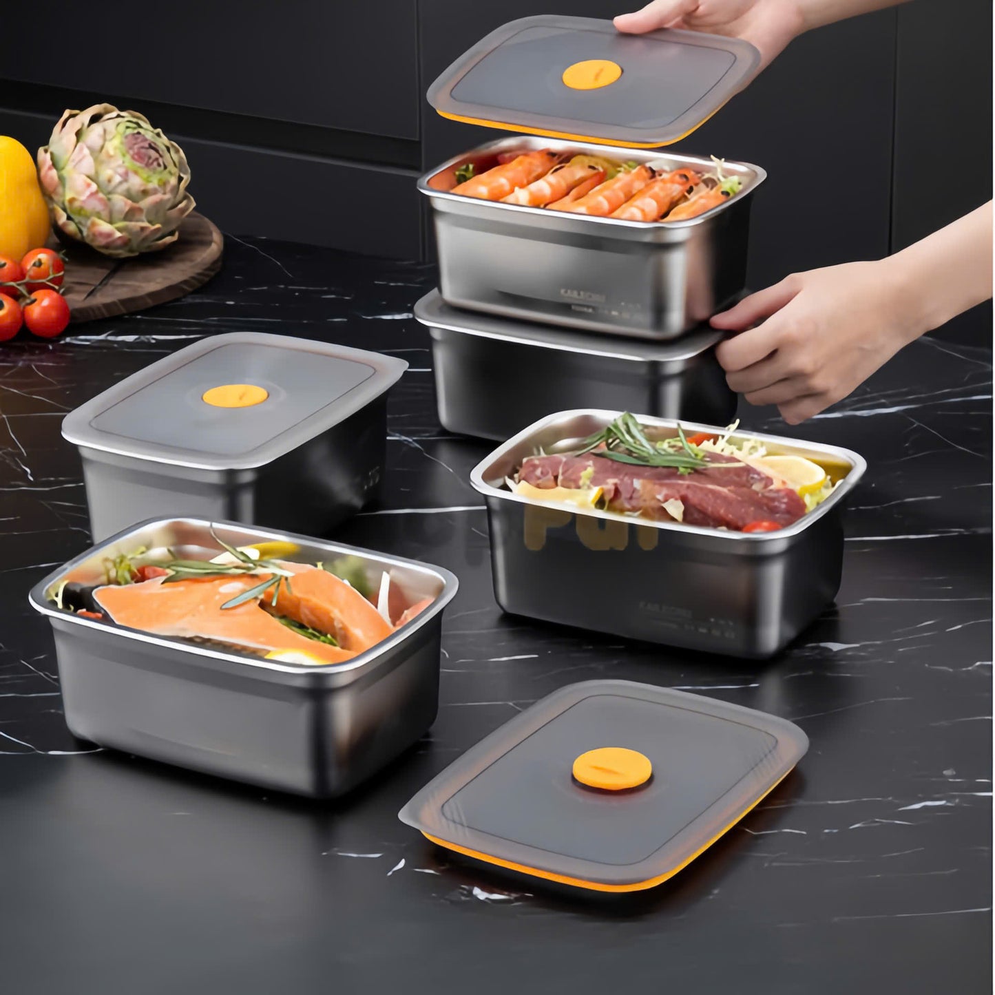 ⭐ Recipiente Grande Para Alimentos Al Vacío De Acero Inoxidable Antibacteriano De 1500ml (19x14x8cm)
