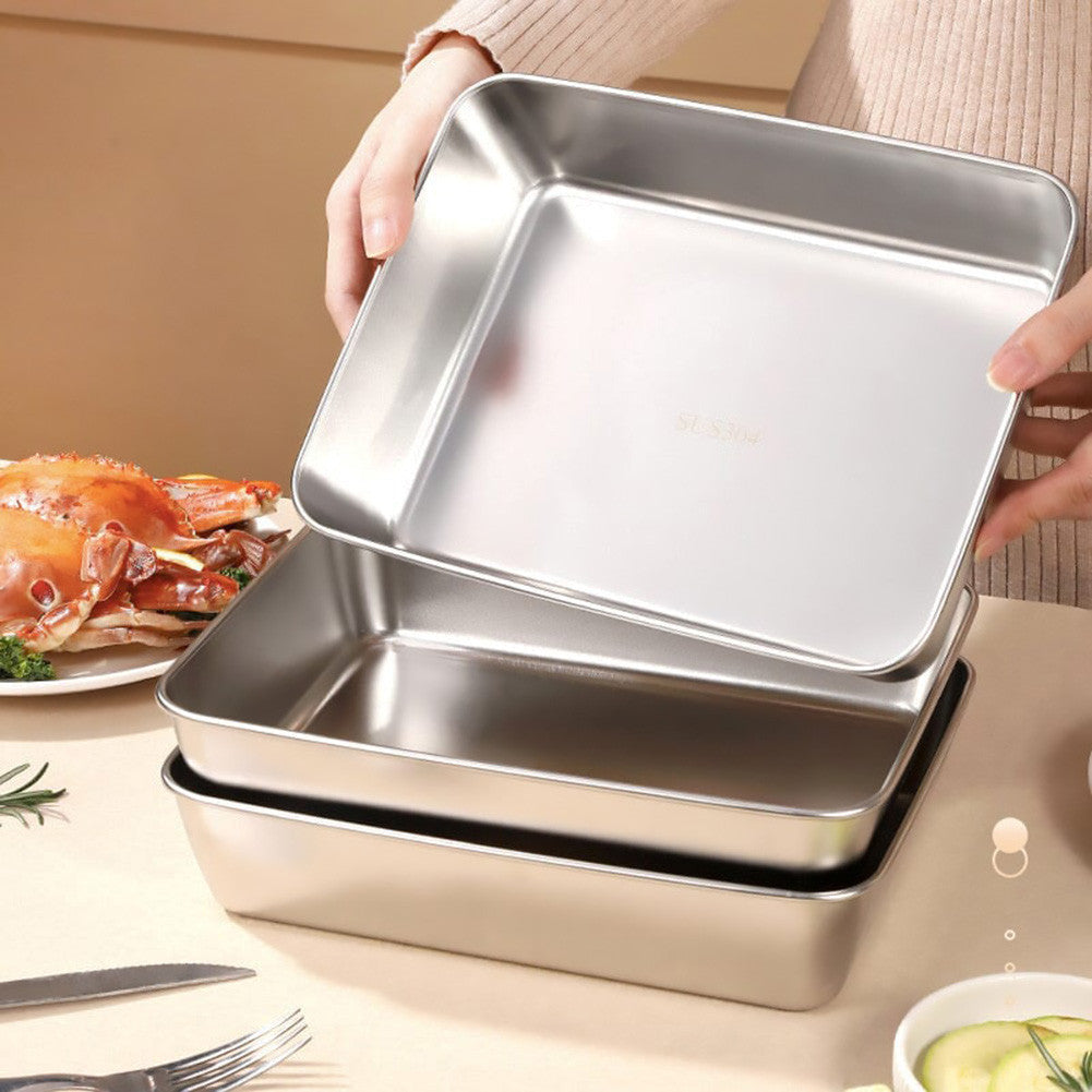 Cajas para la conservación de alimentos, bandeja rectangular de acero inoxidable SUS304 (25x20x5cm)