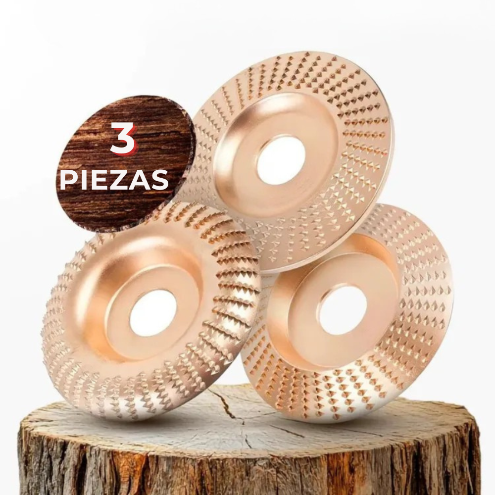 Set de 3 Discos de Desbaste de Acero al Carbono para Madera (Plano - Curvo - Inclinado)