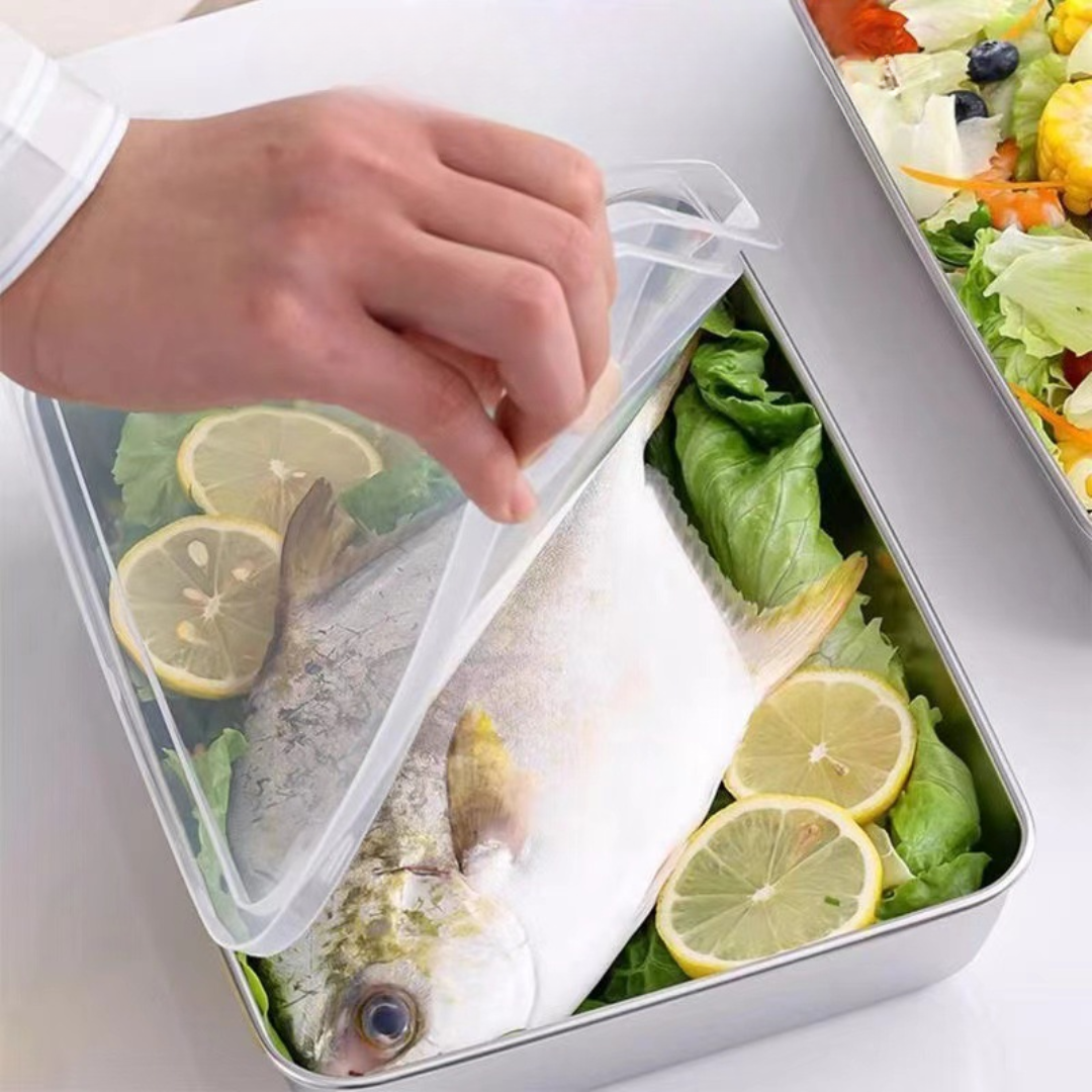 Recipiente para Alimentos de Acero Inoxidable 304 – Frescura Prolongada y Máxima Seguridad (25x20x5 cm)