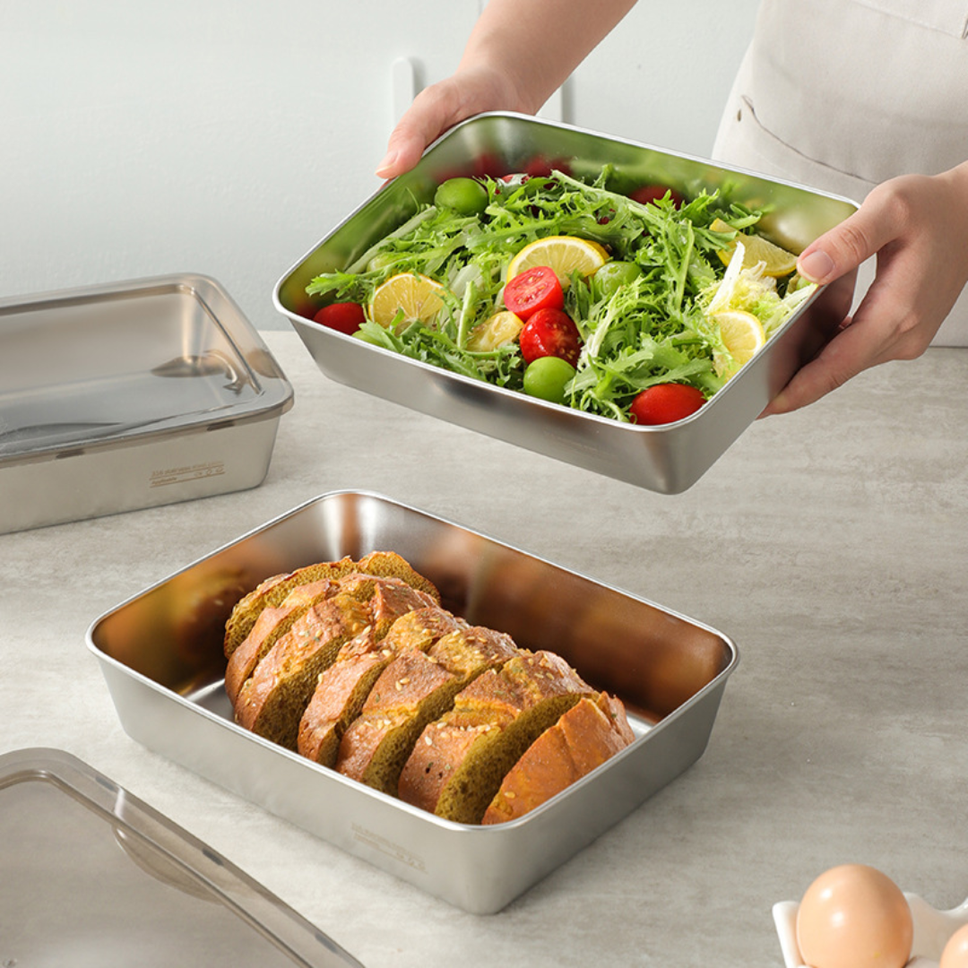 Recipiente para Alimentos de Acero Inoxidable 304 – Frescura Prolongada y Máxima Seguridad (25x20x5 cm)