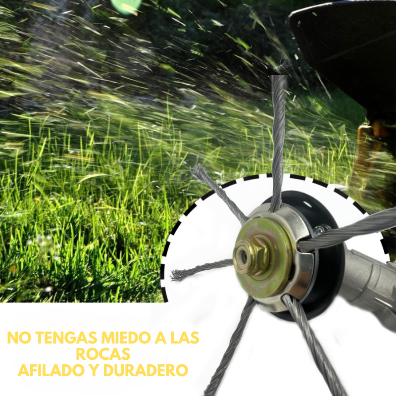 El cabezal del cortacésped tiene 6 ramas tejidas con alambre de acero resistente.