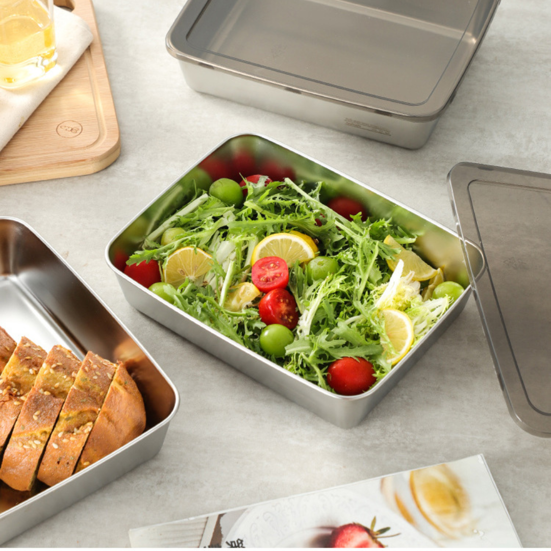 Recipiente para Alimentos de Acero Inoxidable 304 – Frescura Prolongada y Máxima Seguridad (25x20x5 cm)