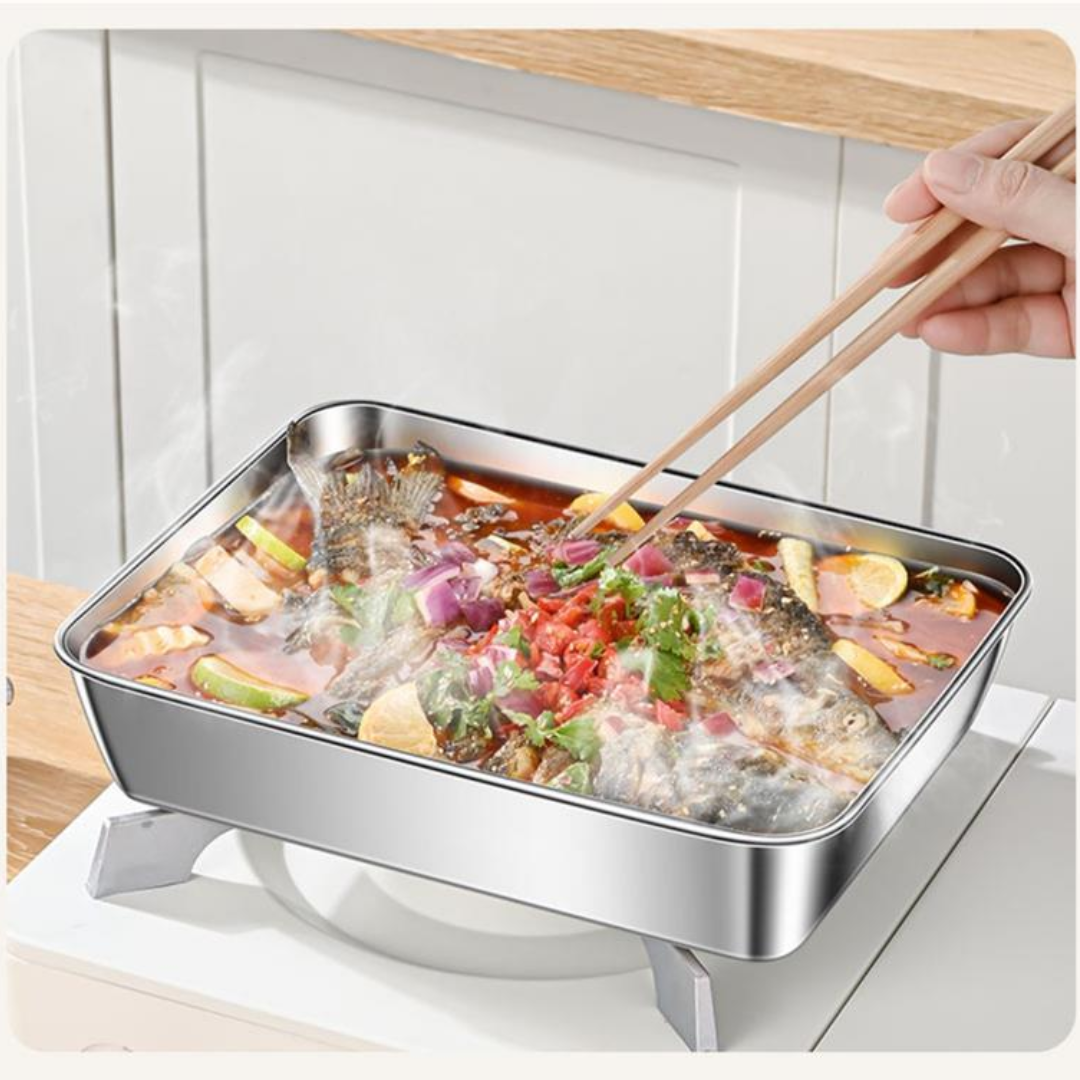 SUS304 caja de almacenamiento de alimentos, bandeja rectangular, seguro para la salud - Apto para microondas (25x20x6cm)