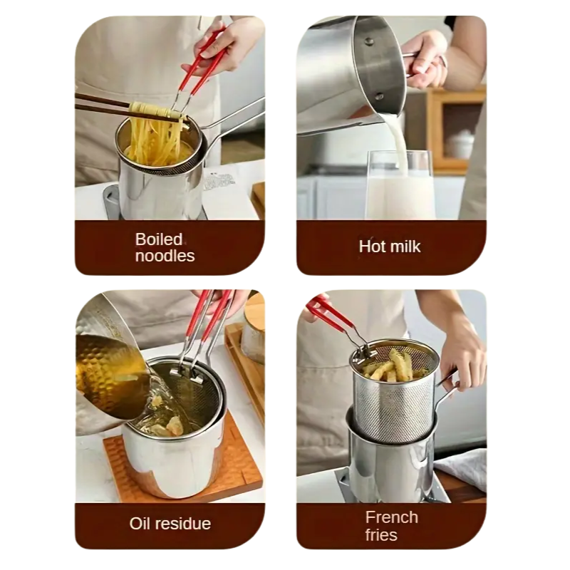 Sartén Multifuncional De Acero Inoxidable 304, Sartén Con Filtro Para Ahorrar Aceite.