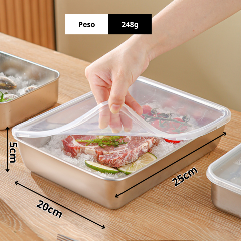Cajas de acero inoxidable 304 para alimentos (25 x 20 x 6 cm)