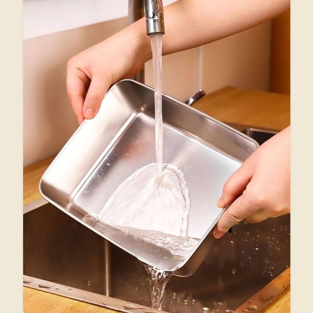SUS304 caja de almacenamiento de alimentos, bandeja rectangular, seguro para la salud - Apto para microondas (25x20x6cm)