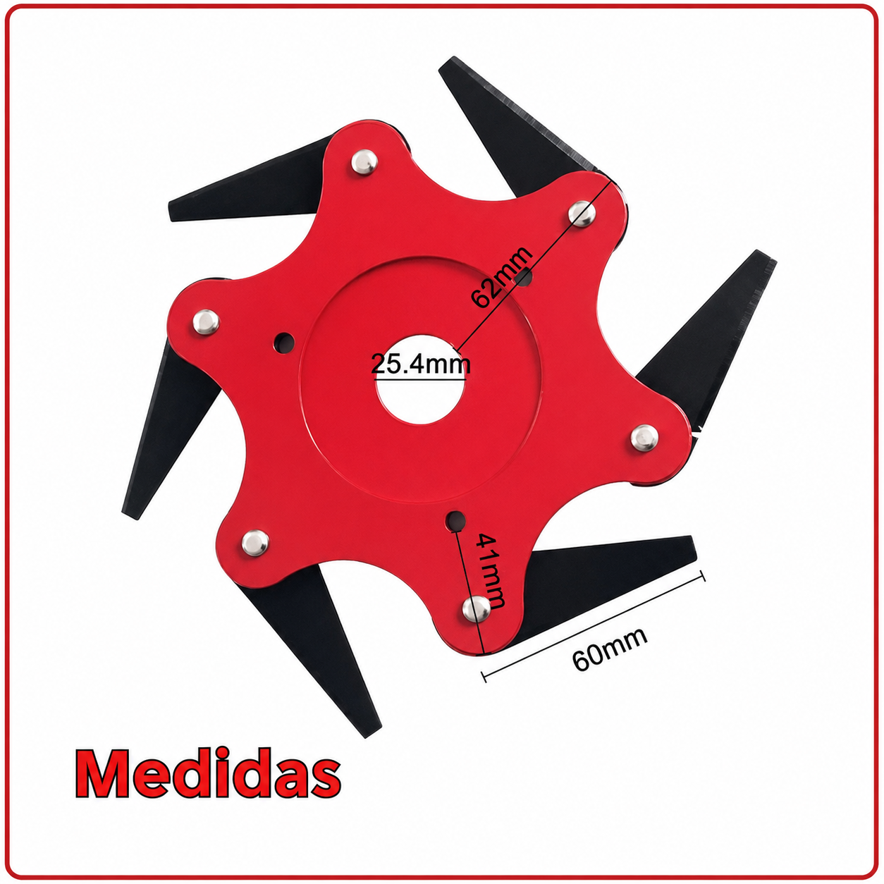 Cuchilla de acero de 6 dientes para césped (accesorios incluidos)