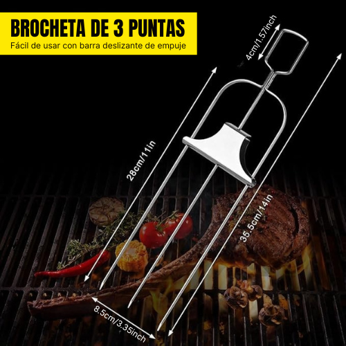 Brochetas BBQ De 3 Vías Con Deslizador