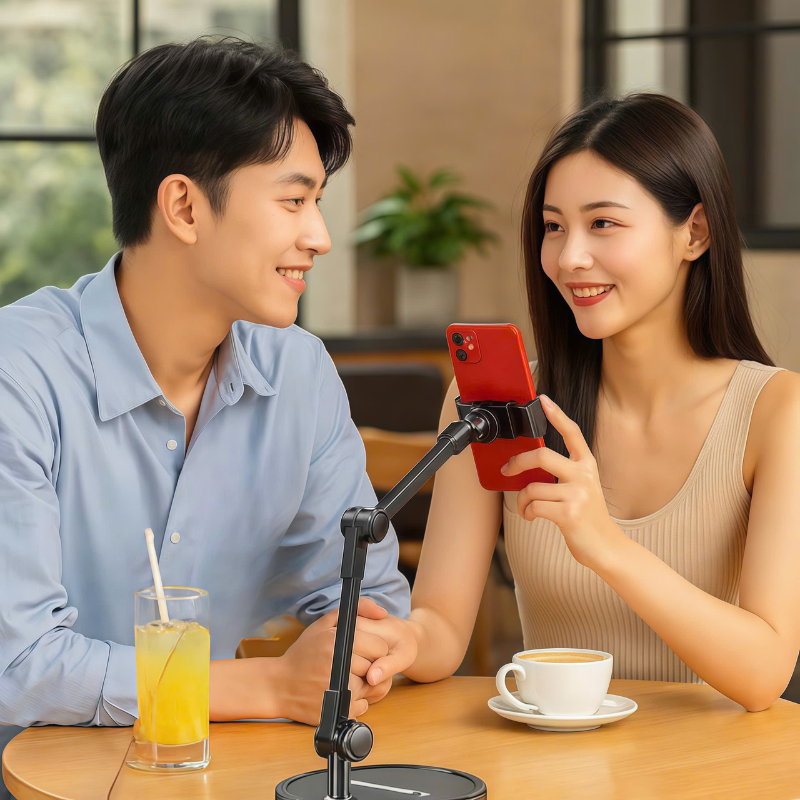 Desktop Phone Holder 2025 📷 Soporte para teléfono de escritorio multiángulo para transmisión en vivo, palo para selfies, trípode, grabación de video, clases en línea y vlogs.
