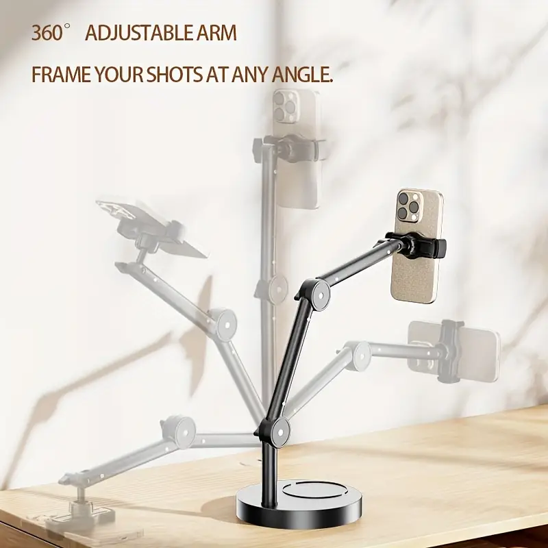 Desktop Phone Holder 2025 📷 Soporte para teléfono de escritorio multiángulo para transmisión en vivo, palo para selfies, trípode, grabación de video, clases en línea y vlogs.