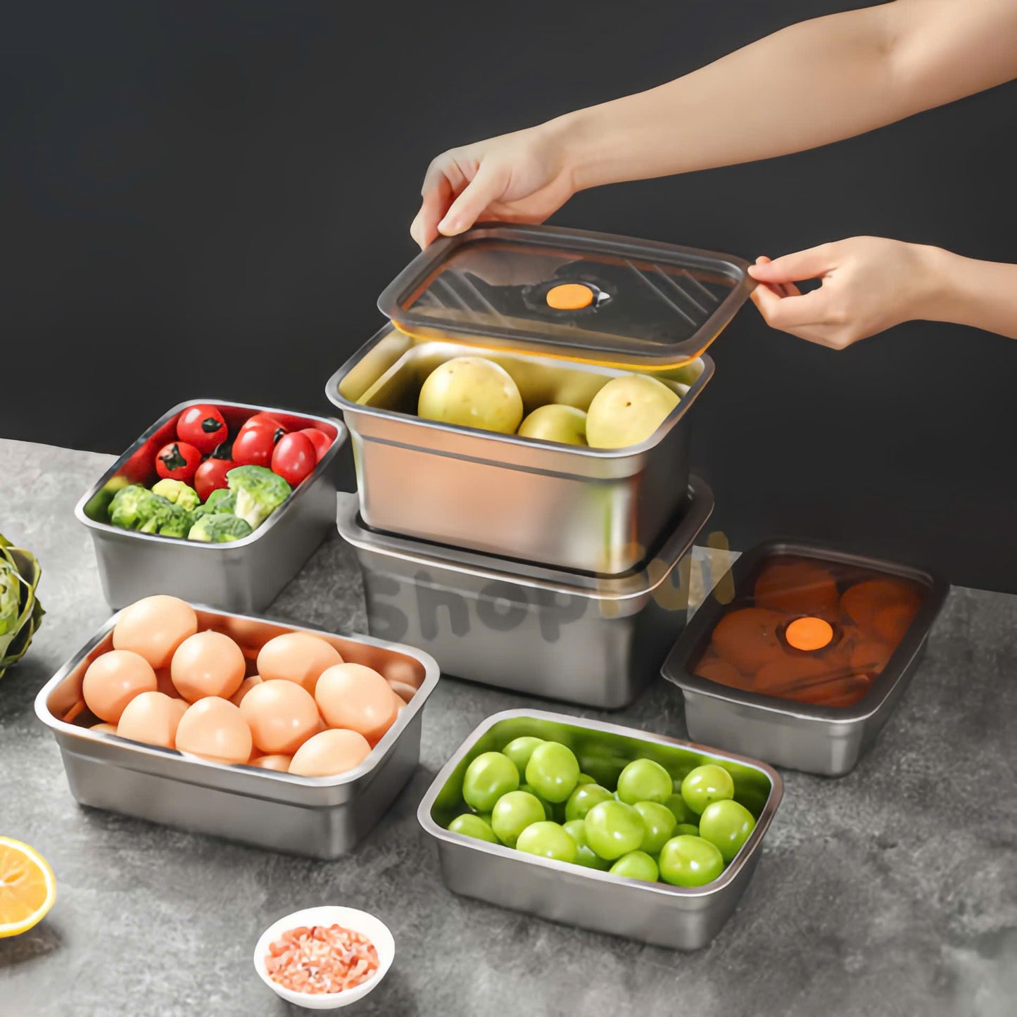 ⭐ Recipiente Grande Para Alimentos Al Vacío De Acero Inoxidable Antibacteriano De 1500ml (19x14x8cm)