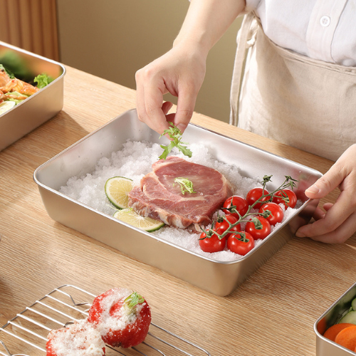 Cajas para la conservación de alimentos, bandeja rectangular de acero inoxidable SUS304 (25x20x5cm)