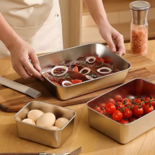 Cajas para la conservación de alimentos, bandeja rectangular de acero inoxidable SUS304 (25x20x5cm)