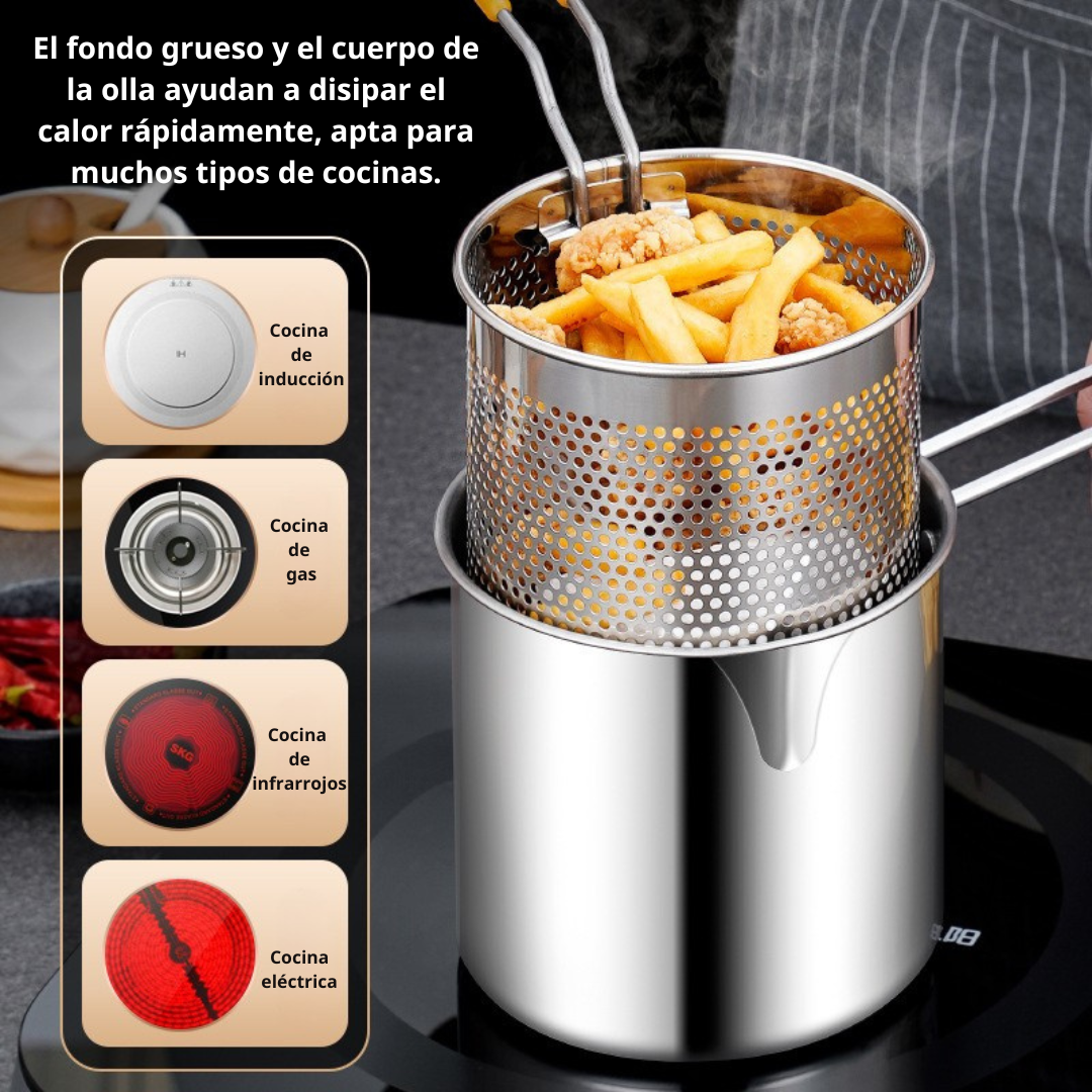 Sartén Multifuncional De Acero Inoxidable 304, Sartén Con Filtro Para Ahorrar Aceite (Puede Utilizarse Para Placas De Inducción)