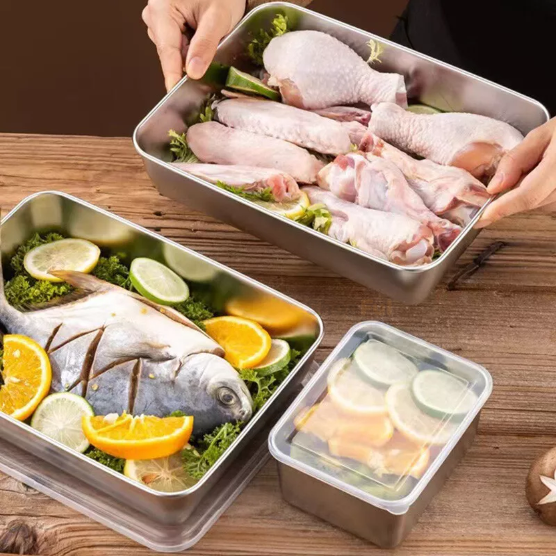 Cajas para la conservación de alimentos, bandeja rectangular de acero inoxidable SUS304 (25x20x5cm)
