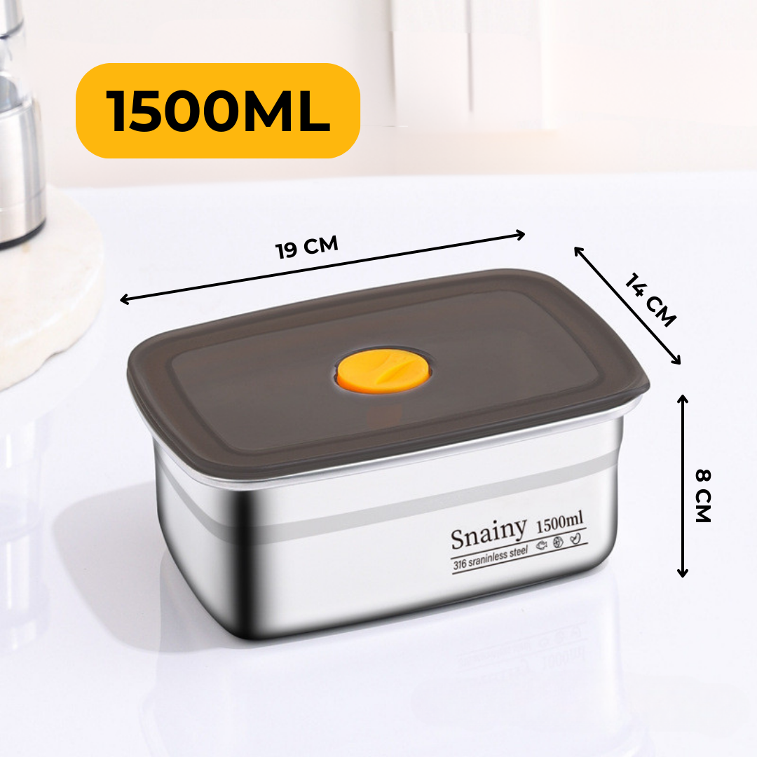 Recipiente Grande Para Alimentos Al Vacío De Acero Inoxidable Antibacteriano De 1500ml (19x14x8 cm)