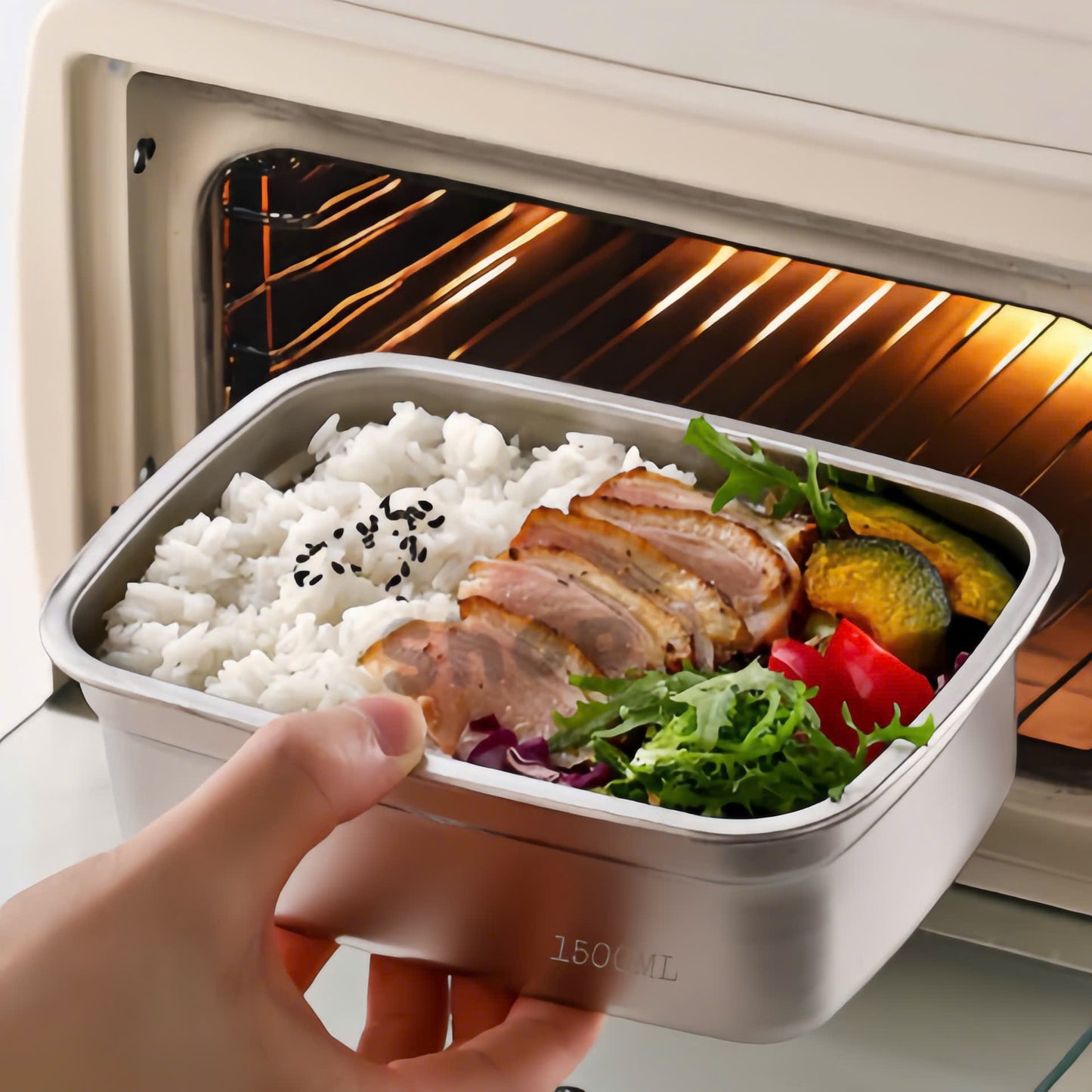 ⭐ Recipiente Grande Para Alimentos Al Vacío De Acero Inoxidable Antibacteriano De 1500ml (19x14x8cm)