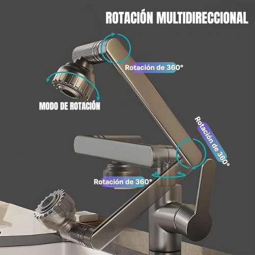 Grifo De Lavabo De Latón Plegable Con Una Sola Manija, Que Gira 360° Para Agua Caliente Y Fría, De Color Gris Oscuro E Incluye La Tubería De Agua