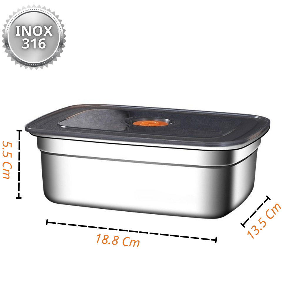 Recipiente Grande Para Alimentos Al Vacío De Acero Inoxidable Antibacteriano De 1000ml (19 x 14 x 5.5cm)