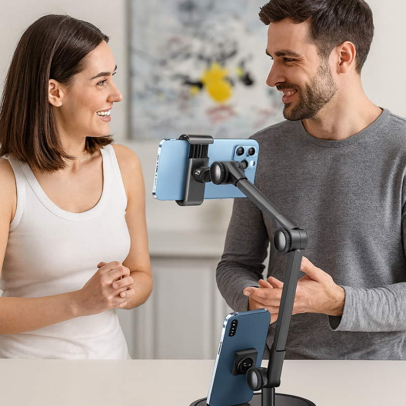 Desktop Phone Holder 2025 📷 Soporte para teléfono de escritorio multiángulo para transmisión en vivo, palo para selfies, trípode, grabación de video, clases en línea y vlogs.