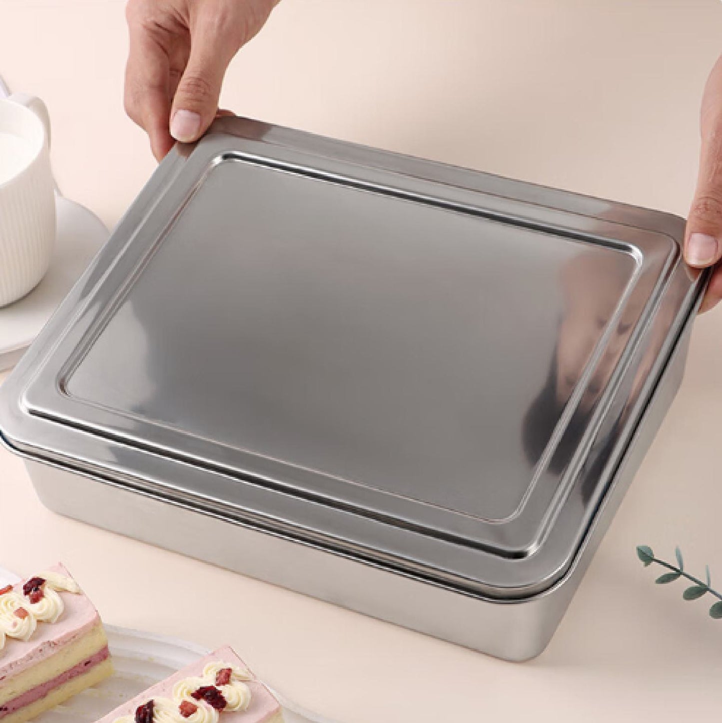 Recipiente para alimentos SUS304, bandeja rectangular de acero inoxidable con tapa de acero inoxidable, seguro para la salud. (22cm*15cm*6cm)