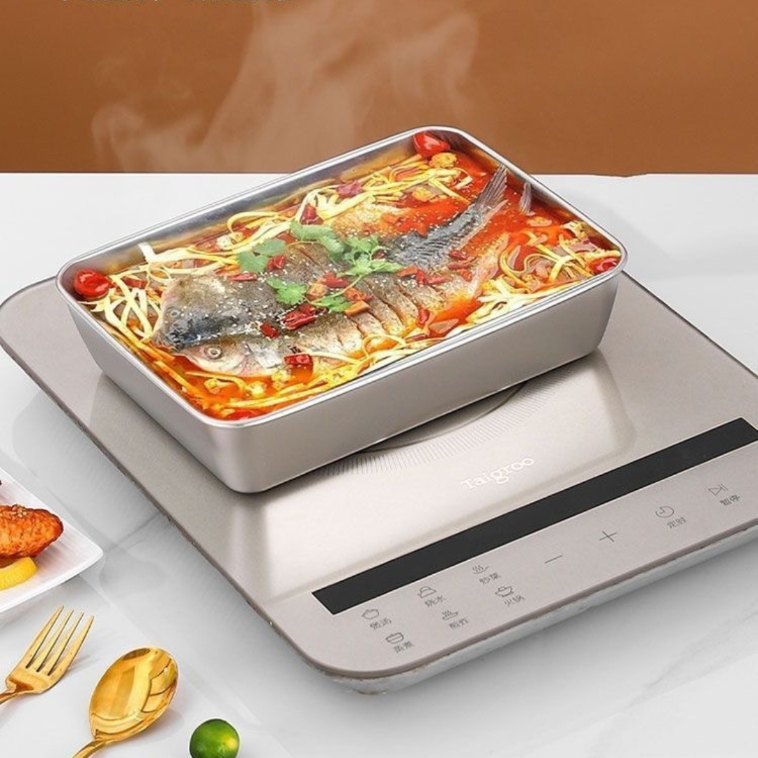 Cajas para la conservación de alimentos, bandeja rectangular de acero inoxidable SUS304 (25x20x5cm)