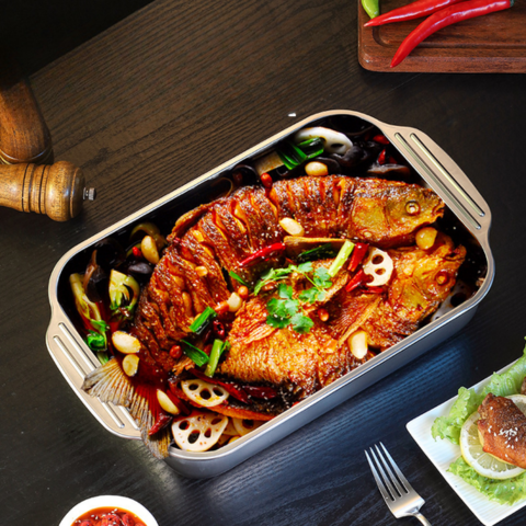 Bandeja De Cocina De Acero Inoxidable SUS304 Para Ollas Calientes, Pescado Al Vapor, Hornear Y Almacenar Alimentos.