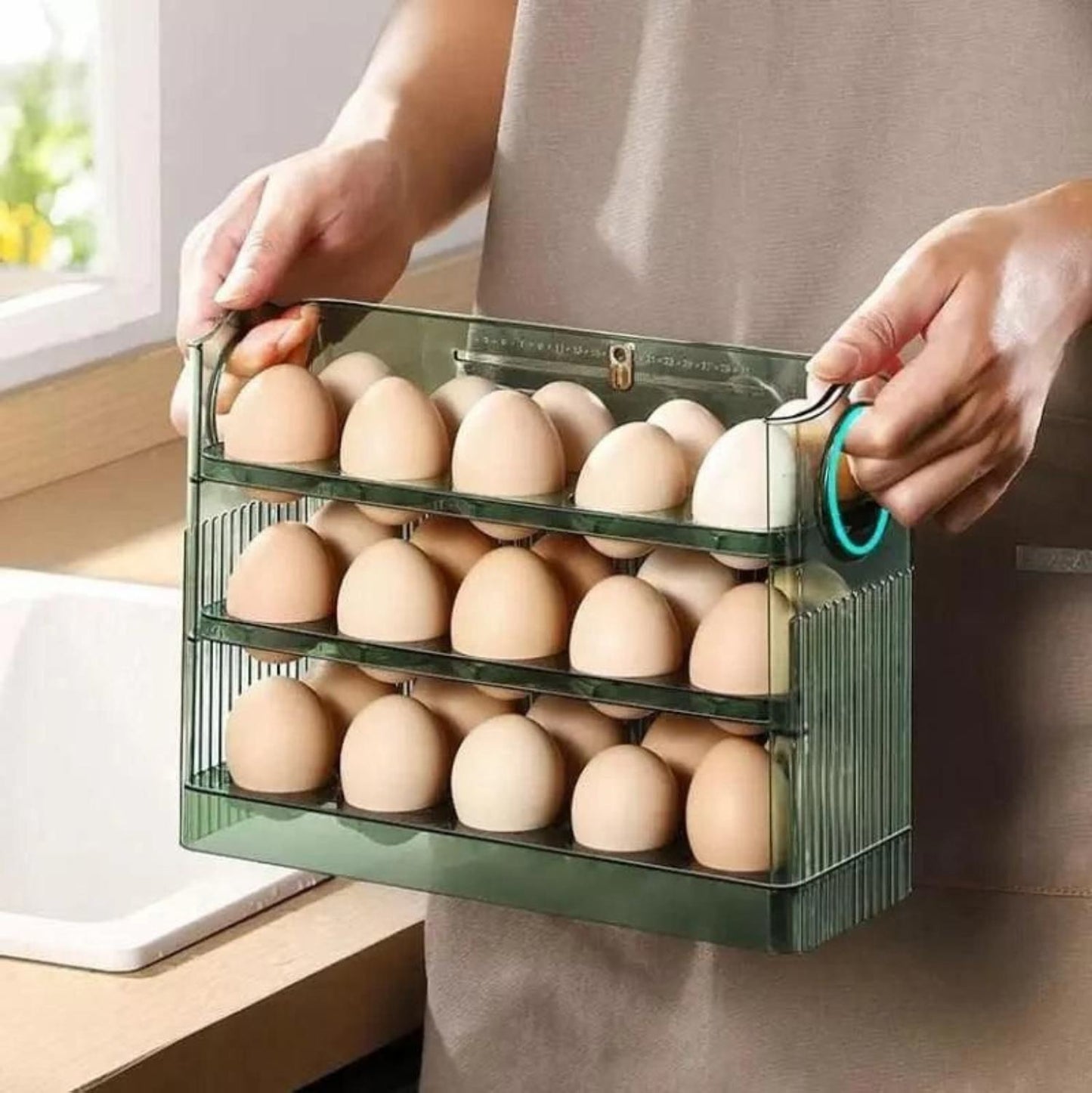 Bandeja para huevos de 3 capas de gran capacidad con inversión automática de 90 grados