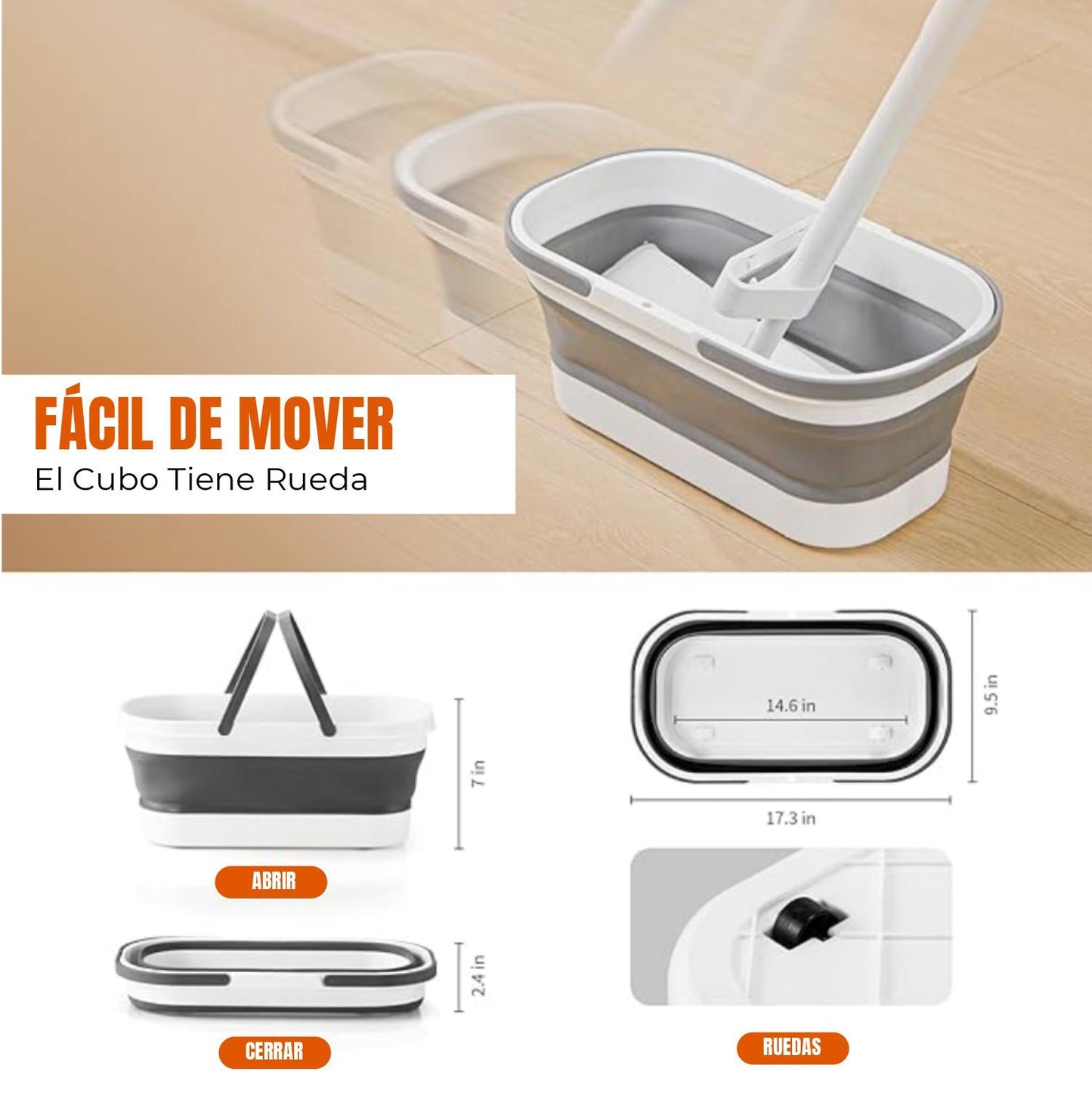 Juego de cubo de fregona manos libres, 4 almohadillas de microfibra reutilizables incluidas
