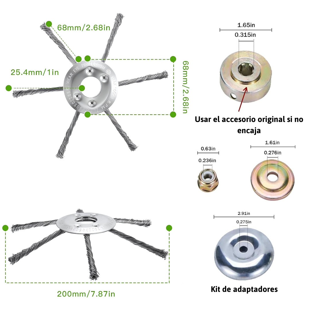 Cabezal Desbrozador de Acero 6 Hilos – Potencia y Precisión en Cada Corte (Incluye Kit de Adaptadores)