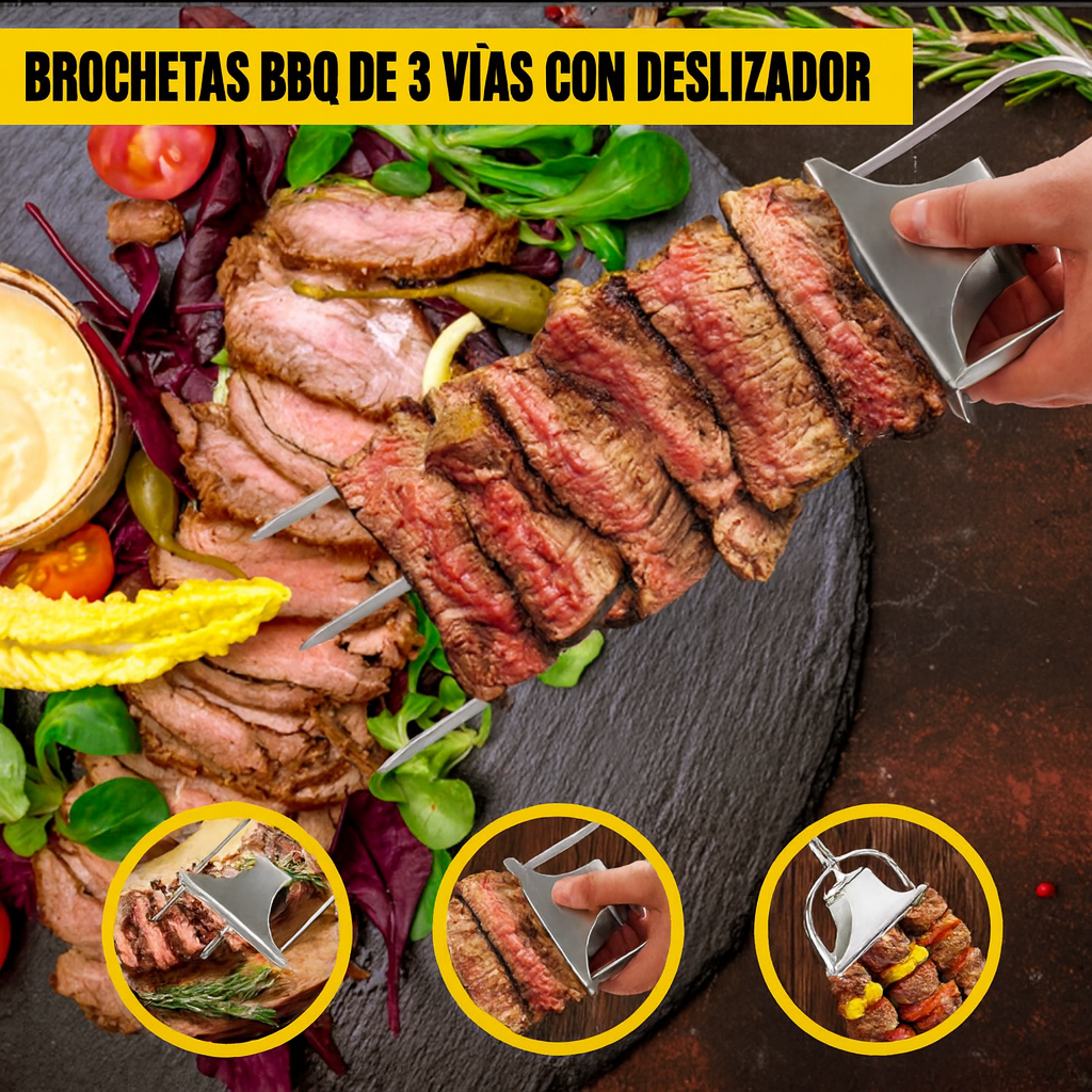 Brochetas BBQ De 3 Vías Con Deslizador