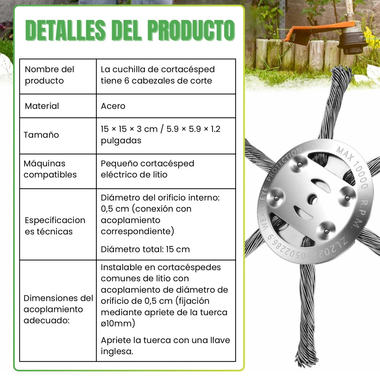 El Cabezal Del Cortacésped Tiene 6 Ramas Tejidas Con Alambre De Acero Resistente