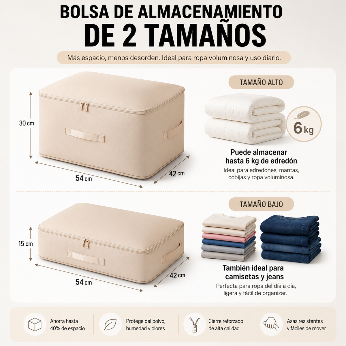 Bolsas Organizadoras de Compresión Automática para Edredones, Ropa, Mantas, Impermeables y a Prueba de Humedad (54x42x30cm)