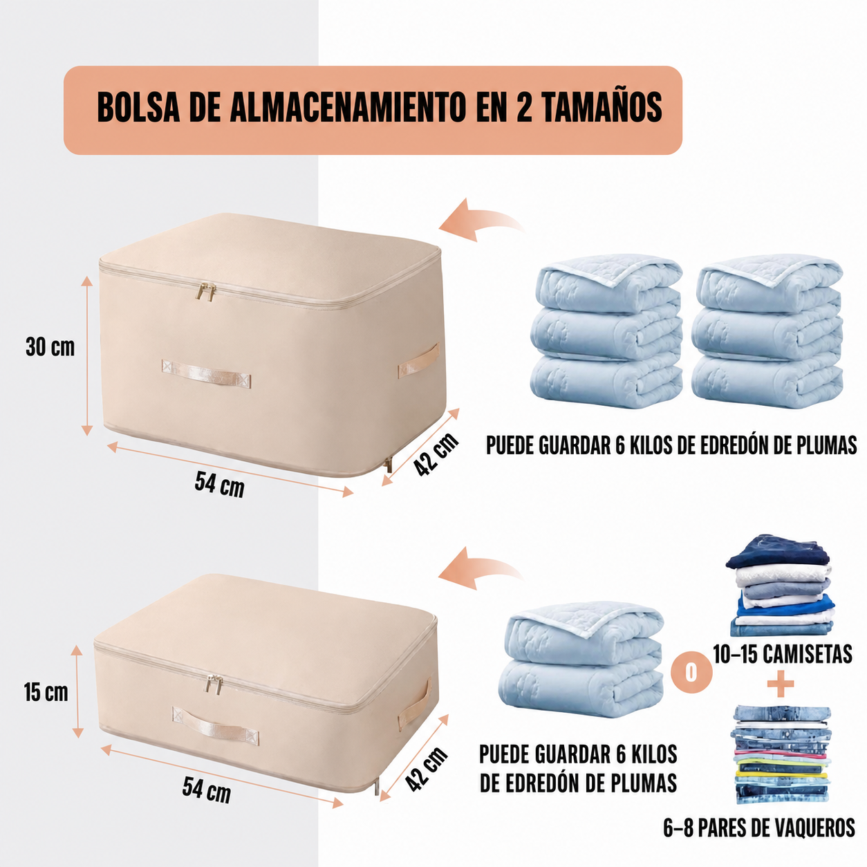 Bolsas Organizadoras de Compresión Automática para Edredones, Ropa, Mantas, Impermeables y a Prueba de Humedad (54x42x30cm)