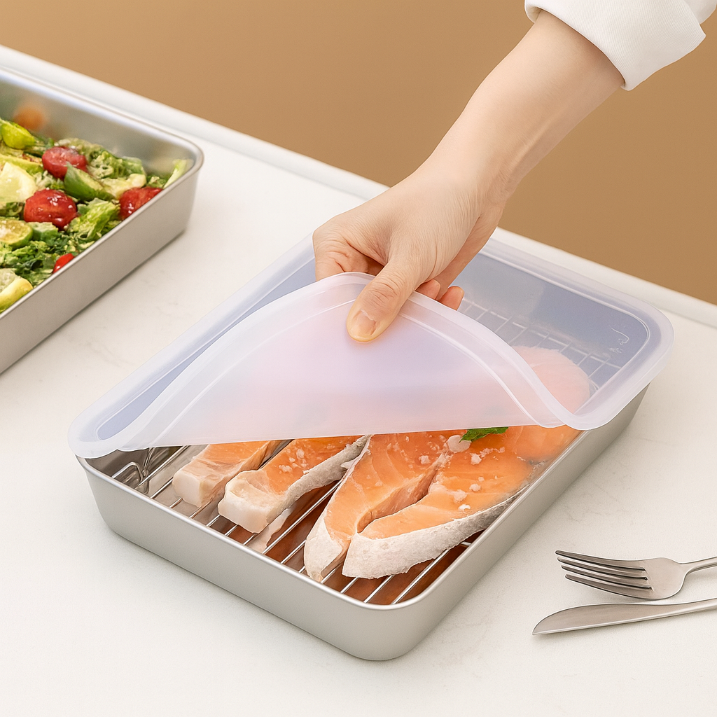 Recipiente para Alimentos de Acero Inoxidable 304 – Frescura Prolongada y Máxima Seguridad (25x20x5 cm)
