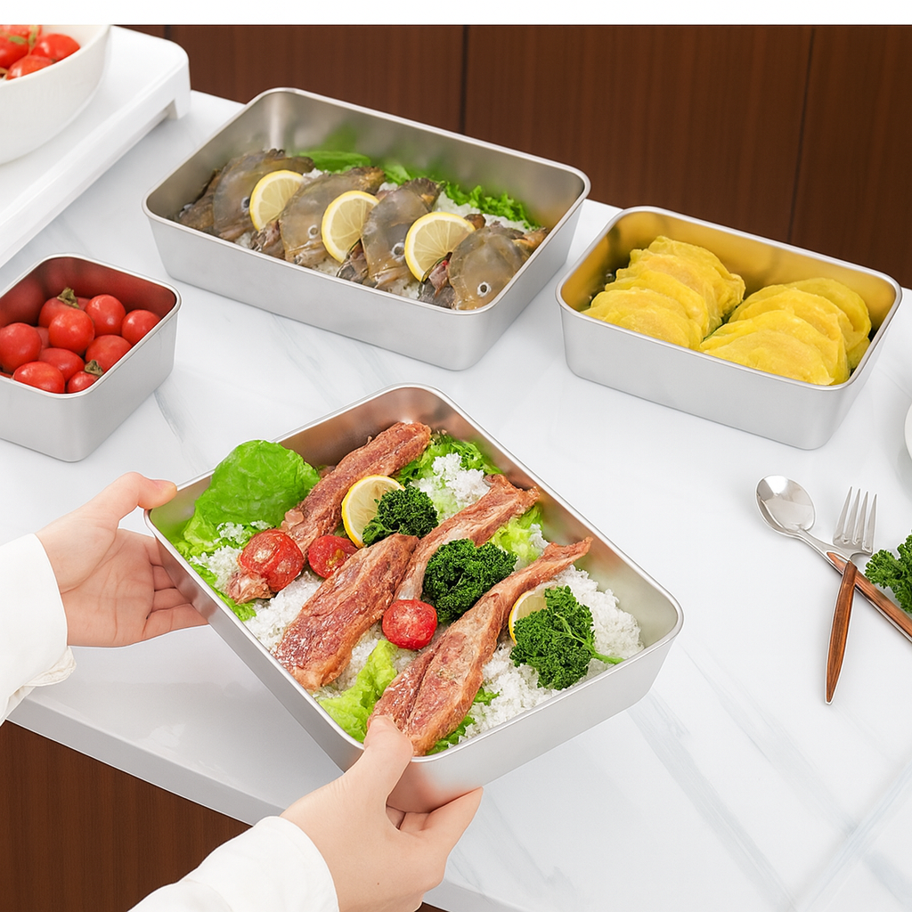 Recipiente para Alimentos de Acero Inoxidable 304 – Frescura Prolongada y Máxima Seguridad (25x20x5 cm)